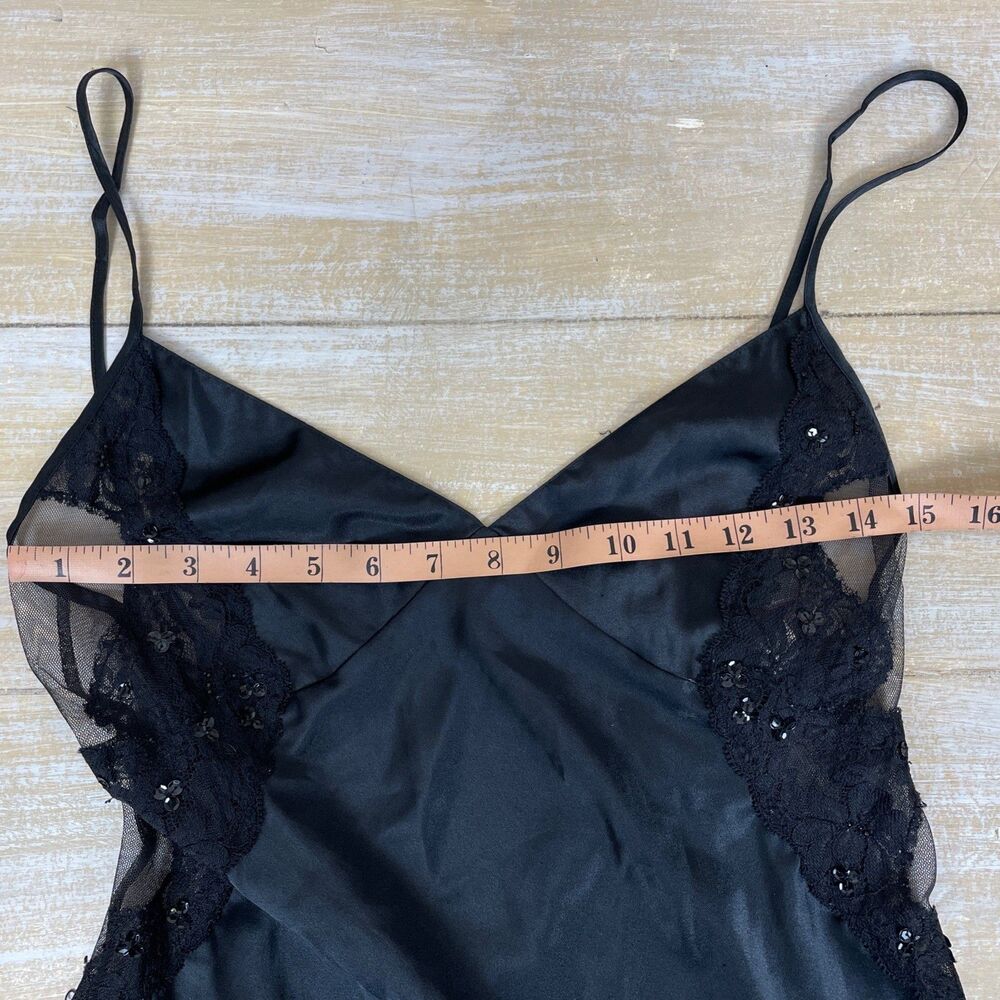 Y2K Victoria’s Secret S Long Sexy Slip Nightgown Black Satin Sequin Lace Slit - Picture 8 of 12